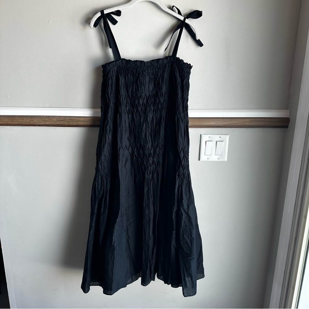 NWOT Merlette Black Cotton Sleeveless Smocked Midi Dress Pockets​​​​​​​ - Picture 2 of 8